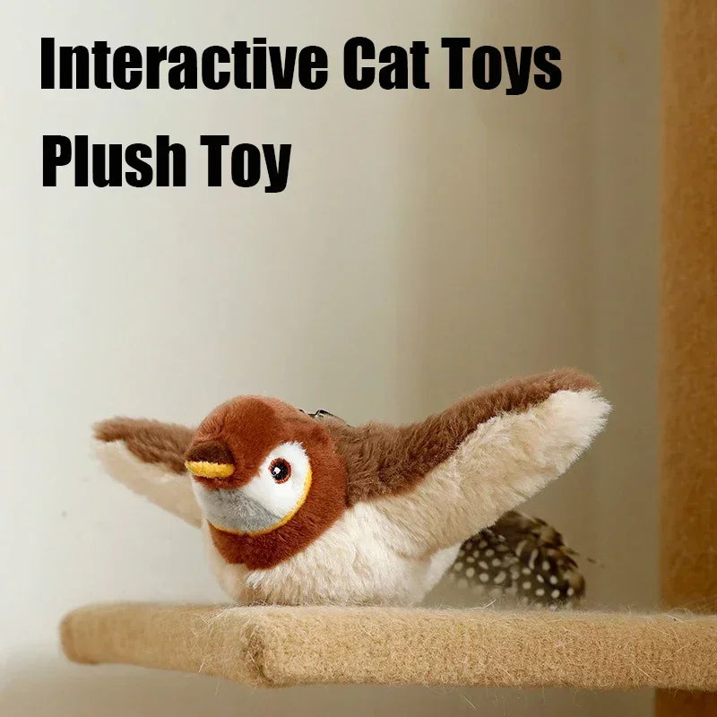Interactive Cat Toys Rechargeable Flying Bird Rat Cat Toy Chirping Flapping Bird Can Add Catnip Touch Activated Plush Kitten Toy