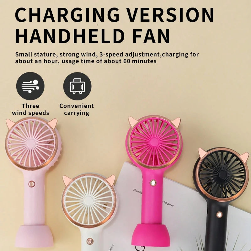 Cute Cat Ear Portable 3-speed Adjustable LED Lamp Holder Mini Fan Suitable for Office Outdoor Travel, The Best Summer Partner