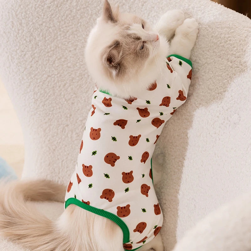 Cotton Kawaii Pet Striped Jumpsuit Dog Clothes for Small Dogs Cartoon Pattern Dog Pajamas Chihuahua Kitten Puppy Girls Dog Shirt