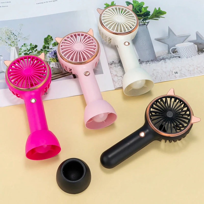 Cute Cat Ear Portable 3-speed Adjustable LED Lamp Holder Mini Fan Suitable for Office Outdoor Travel, The Best Summer Partner