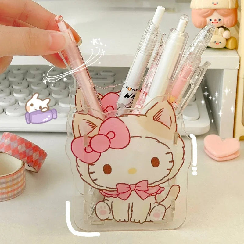 Sanrio Acrylic Pen Holder – Transparent, Cute & Multifunctional Desk Organizer for Kids’ Stationery & School Supplies