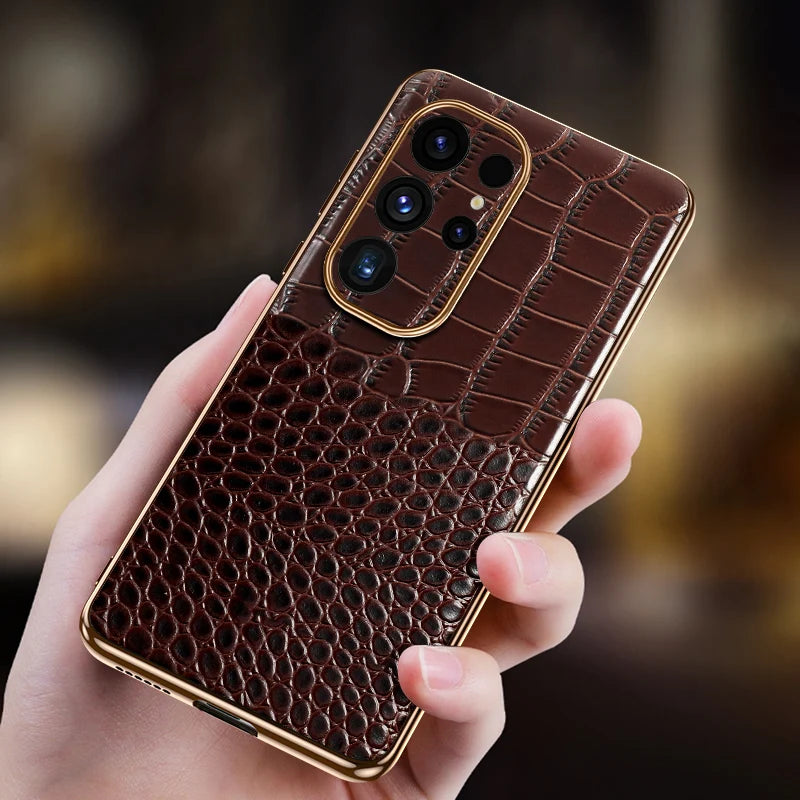 Genuine Cowhide Leather Phone Case for Samsung Galaxy S 25 S24 Ultra S25 Plus Luxury Back Cover
