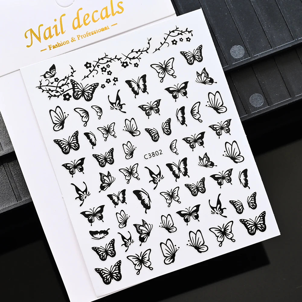 Glitter Flame Nail Art Set – Self-Adhesive Silver Stickers with Butterfly Foil for Manicure Magic