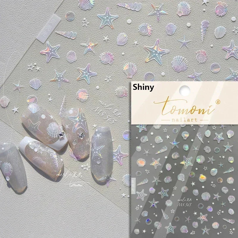 Colorful & Fun Beach Bloom Nail Art – 5D Stickers with Coral, Petals & Ocean Charms