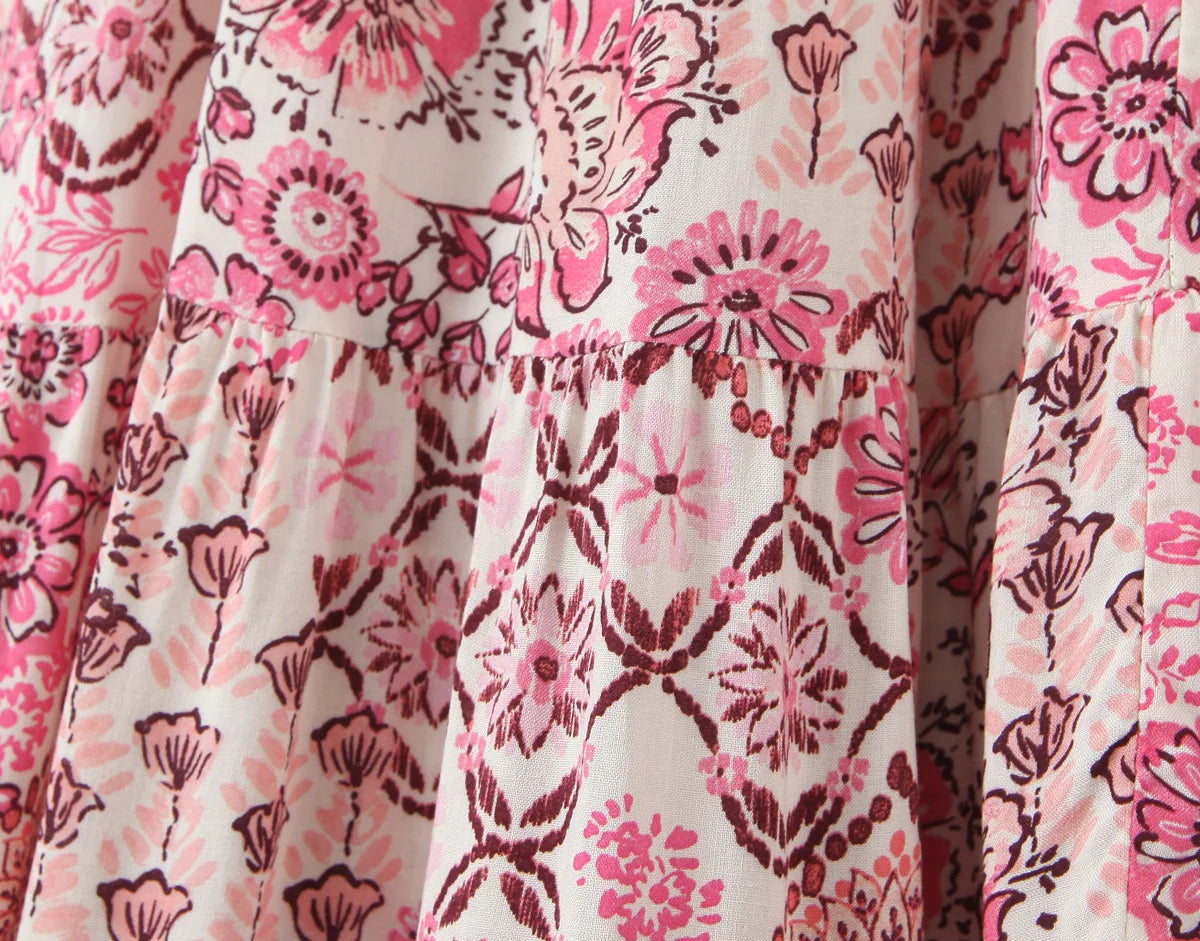 Elegant Women Holiday Wind Floral Print Tirred Ruffles Long Skirt Faldas Mujer Female Summer Elastic Waist Skirts QUN9083