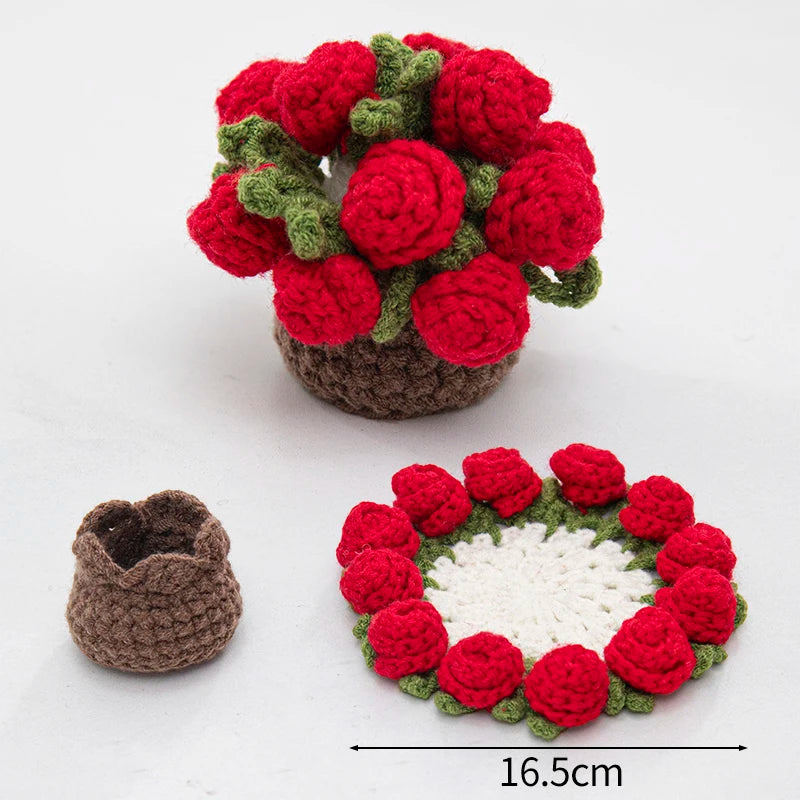 Crochet Flower Coaster Hand Knitted Coaster Rose Placemat Table Ornament Cup Pad Crochet Flower Cupmat Creative Coaster Gifts