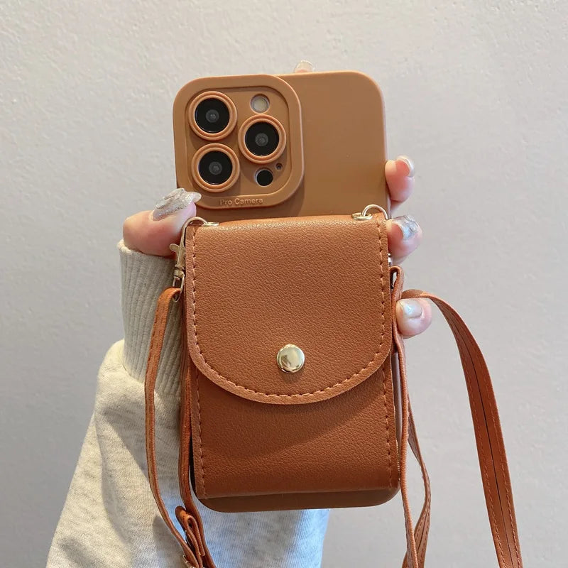 Wallet Leather Crossbody Neckband Lanyard Phone Case for iPhone 16 11 15 13 14 Pro Max XR X XS Max Multi Card Slot Purse Cover