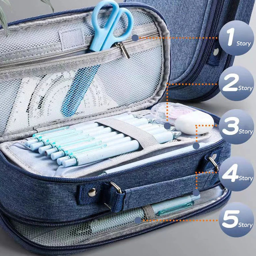 Portable Large Capacity Pencil Case – Multifunctional Pen Box for Boys, School & Office Stationery Organization