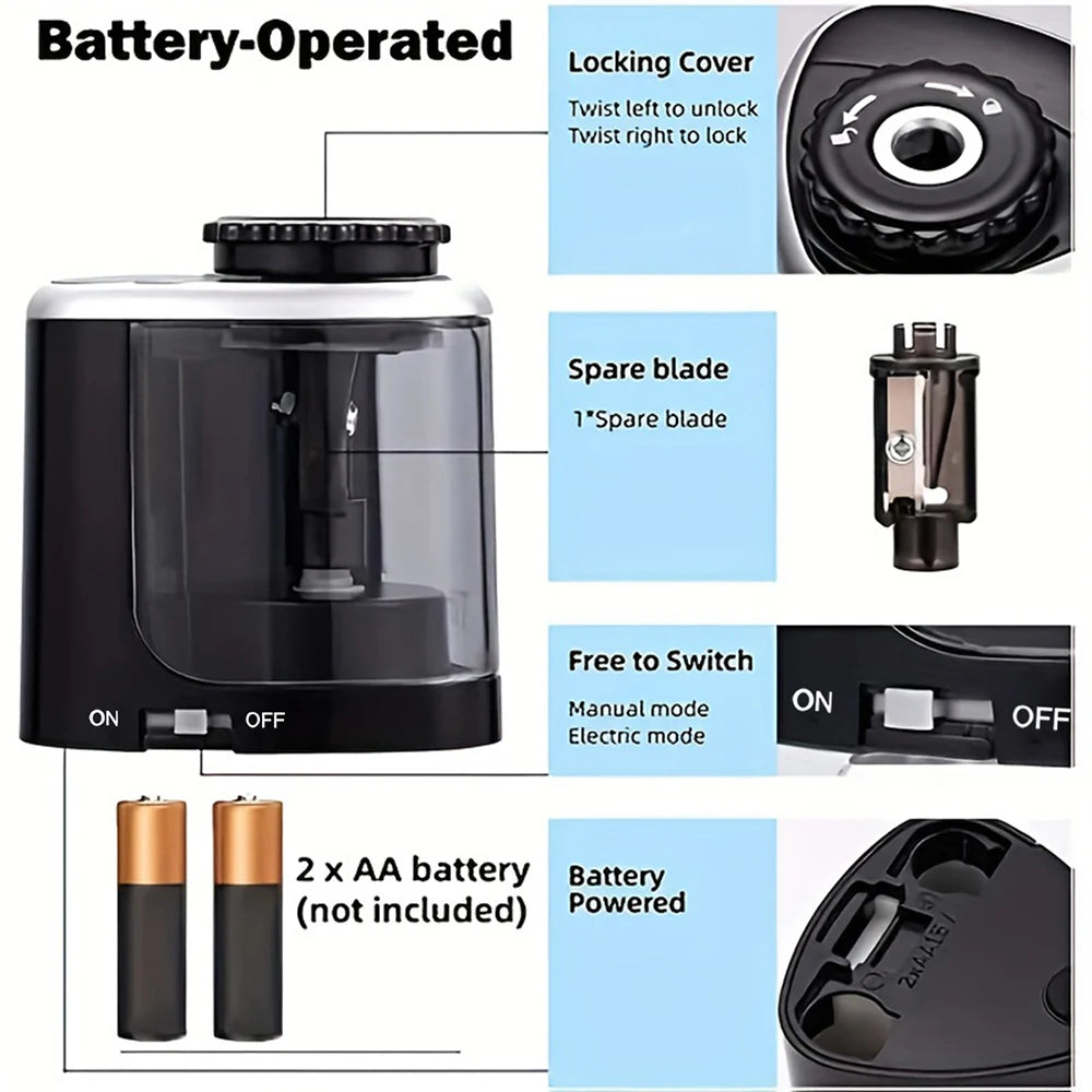 enwin Semi-Automatic Pencil Sharpener – Battery-Powered Roller Planer for Students & Creative School Stationery Fans!