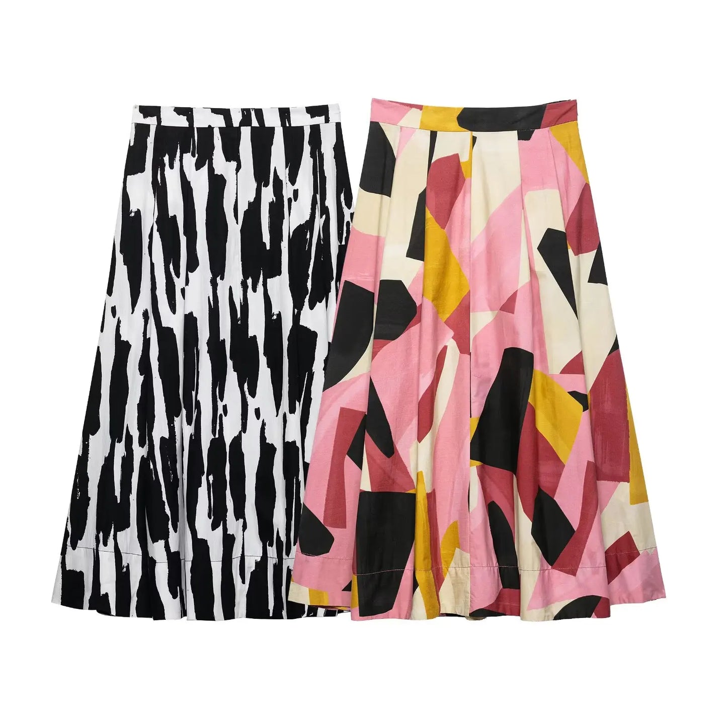 Elegant Women Holiday Graffditi Print Pleats Casual Slim Midi Skirt Faldas Mujer Female Summer Side Zipper  Skirts QUN9102
