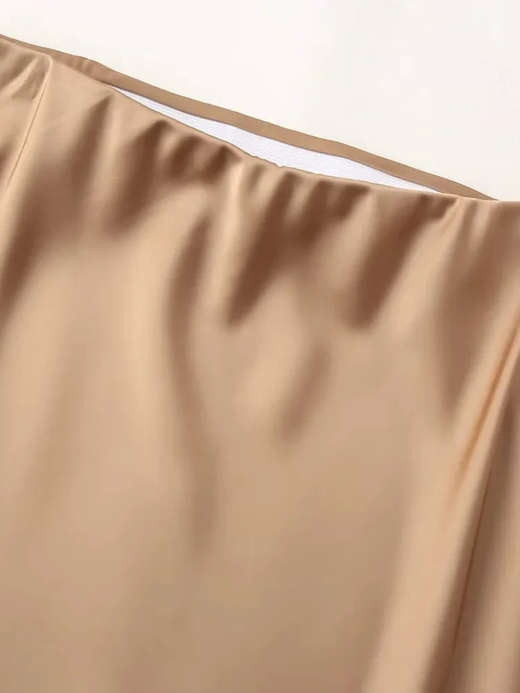 Zevity 2024 Women Fashion Soft Touch Satin A Line Midi Skirt Faldas Mujer Female Solid Elastic Waist Slim Party Vestidos QUN6227