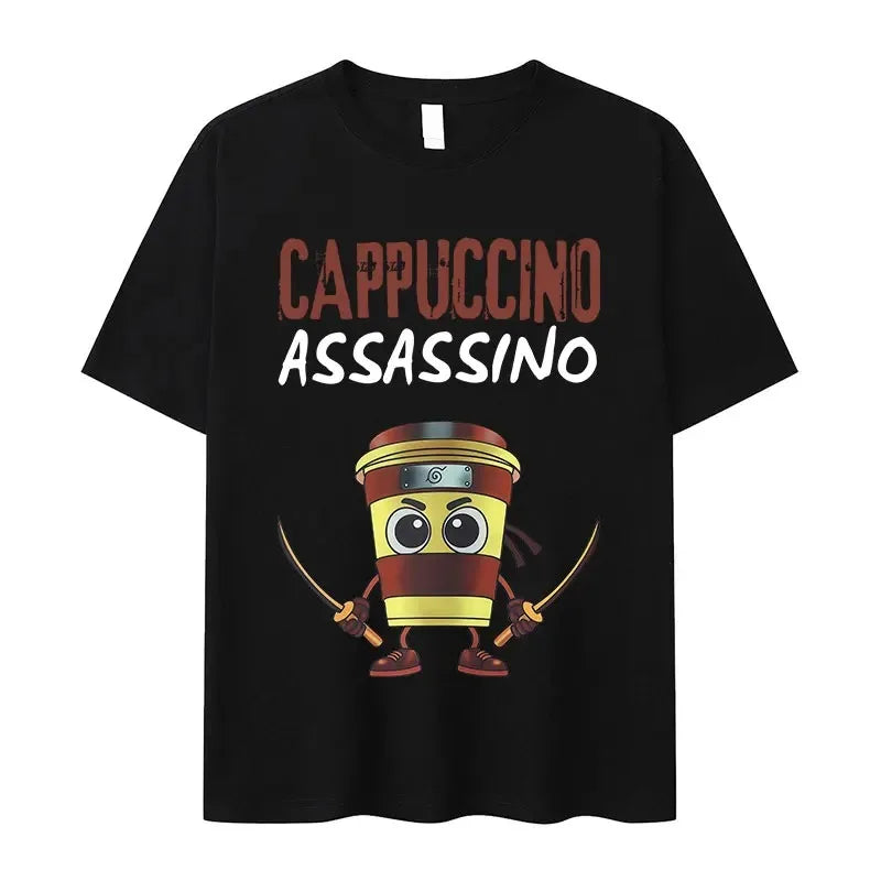 Italian Brainrot Funny Cappuccino Assasino Meme T Shirt Men Women Kawaii Short Sleeve T-shirt Summer O-Neck T-shirts