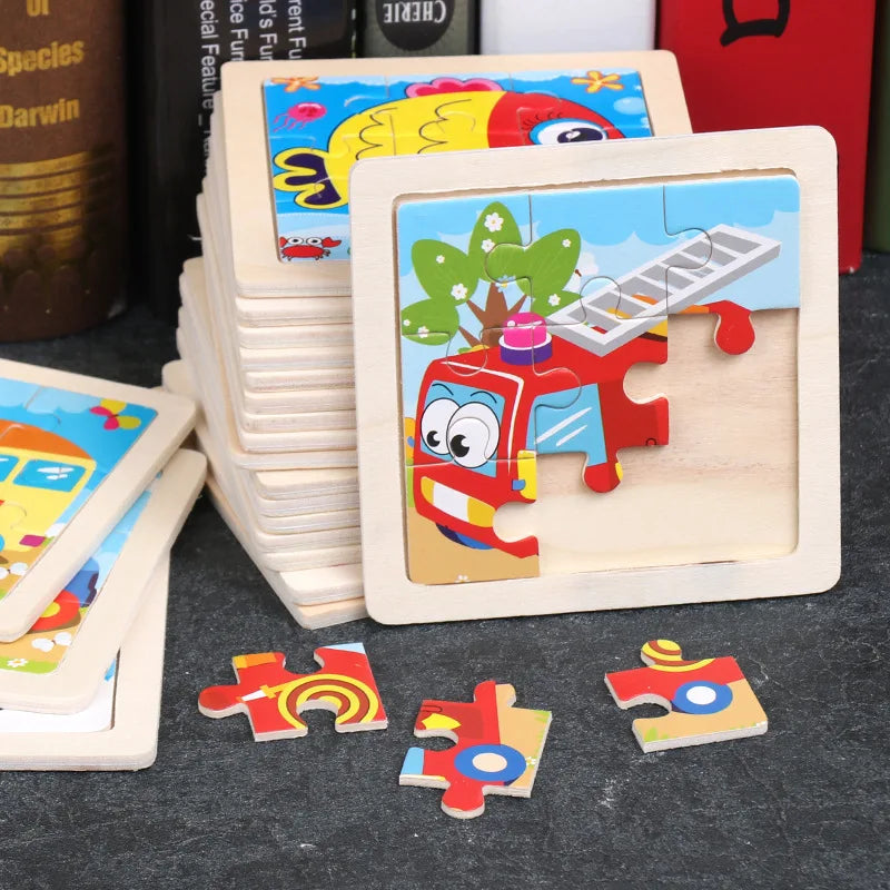 3pcs Puzzle Piece Wooden Children Cartoon Animal Pattern Puzzle Toy For Early Childhood Education 3-7 Years Old