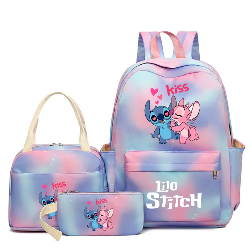 Lilo & Stitch Cartoon Backpack Set – 3-Piece Schoolbook Combo with Lunch Bag for Kids & Teens