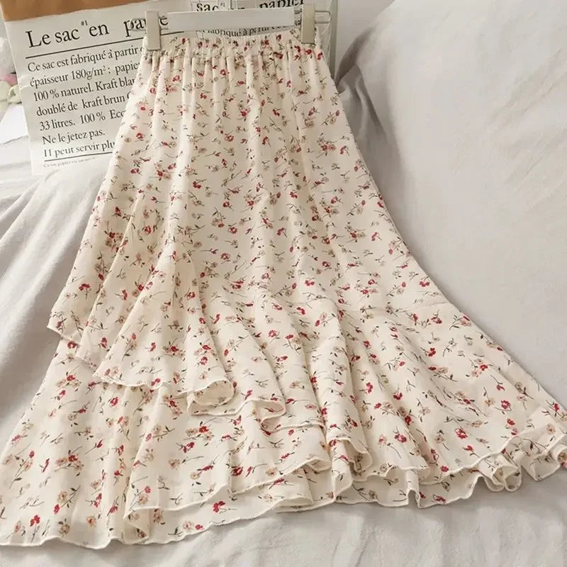 Midi Women's Skirt Chiffon New In Female Skirts Streetwear Harajuku Modest Summer 2024 Clothing Sales Chic and Elegant Aesthetic