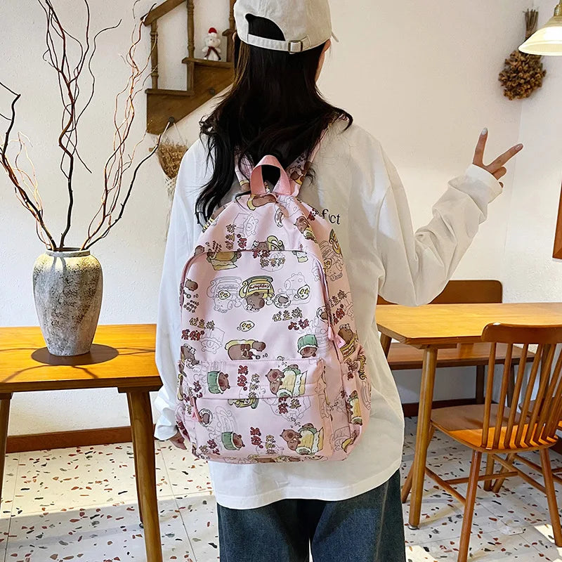Capybara Campus Buddy – Kawaii Cartoon Laptop Backpack with Room to Spare!
