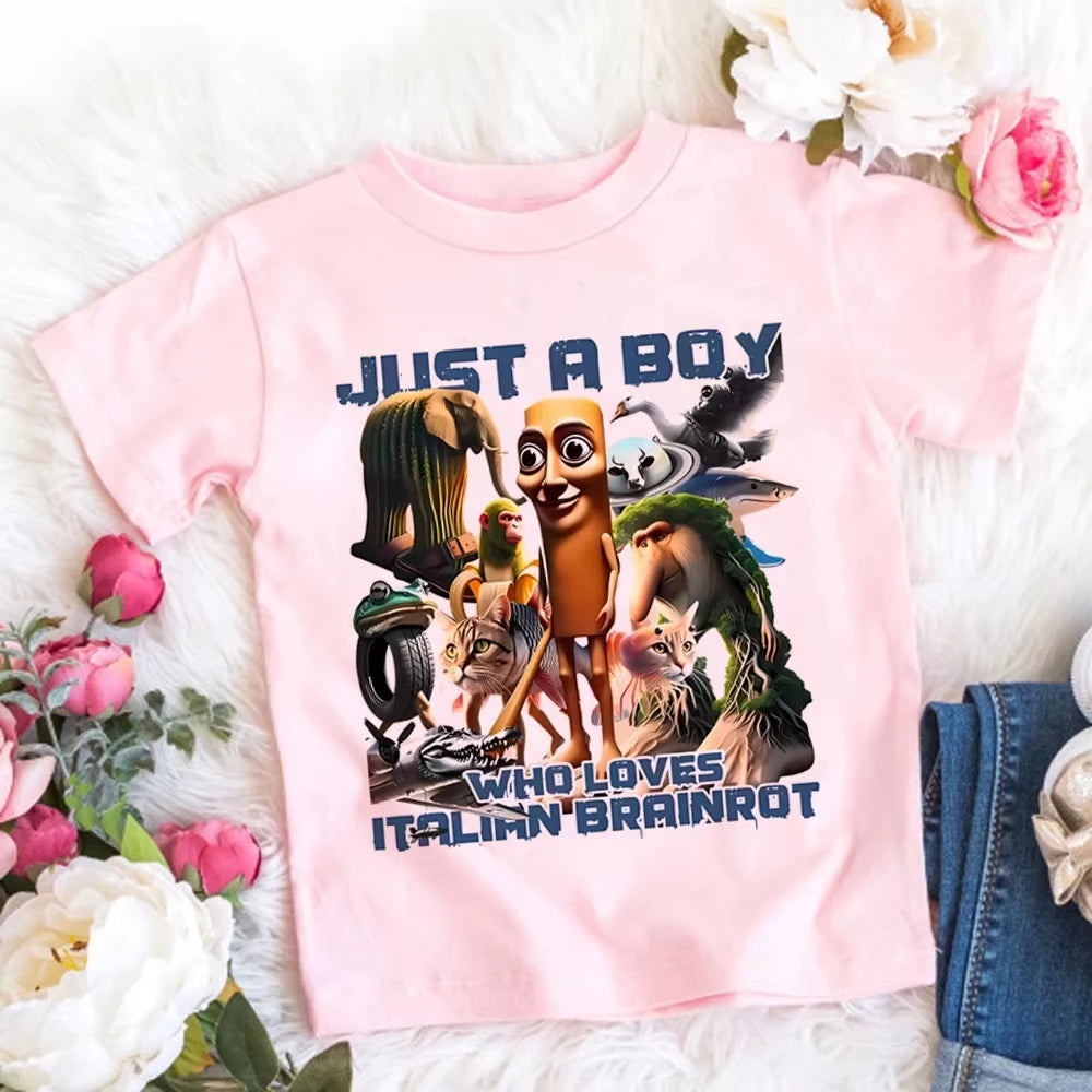 Italian Brainrot T-Shirt Kids Cartoon Anime Print Clothes Round Neck Basic Boys Tops Men Women Casual Sports T-shirt