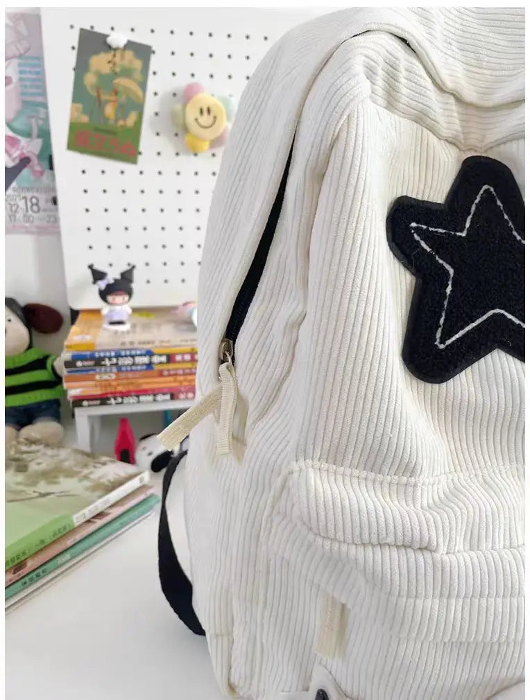 Starry Y2K Corduroy Backpack – Big Space, Bold Style for Trendy Teens!
