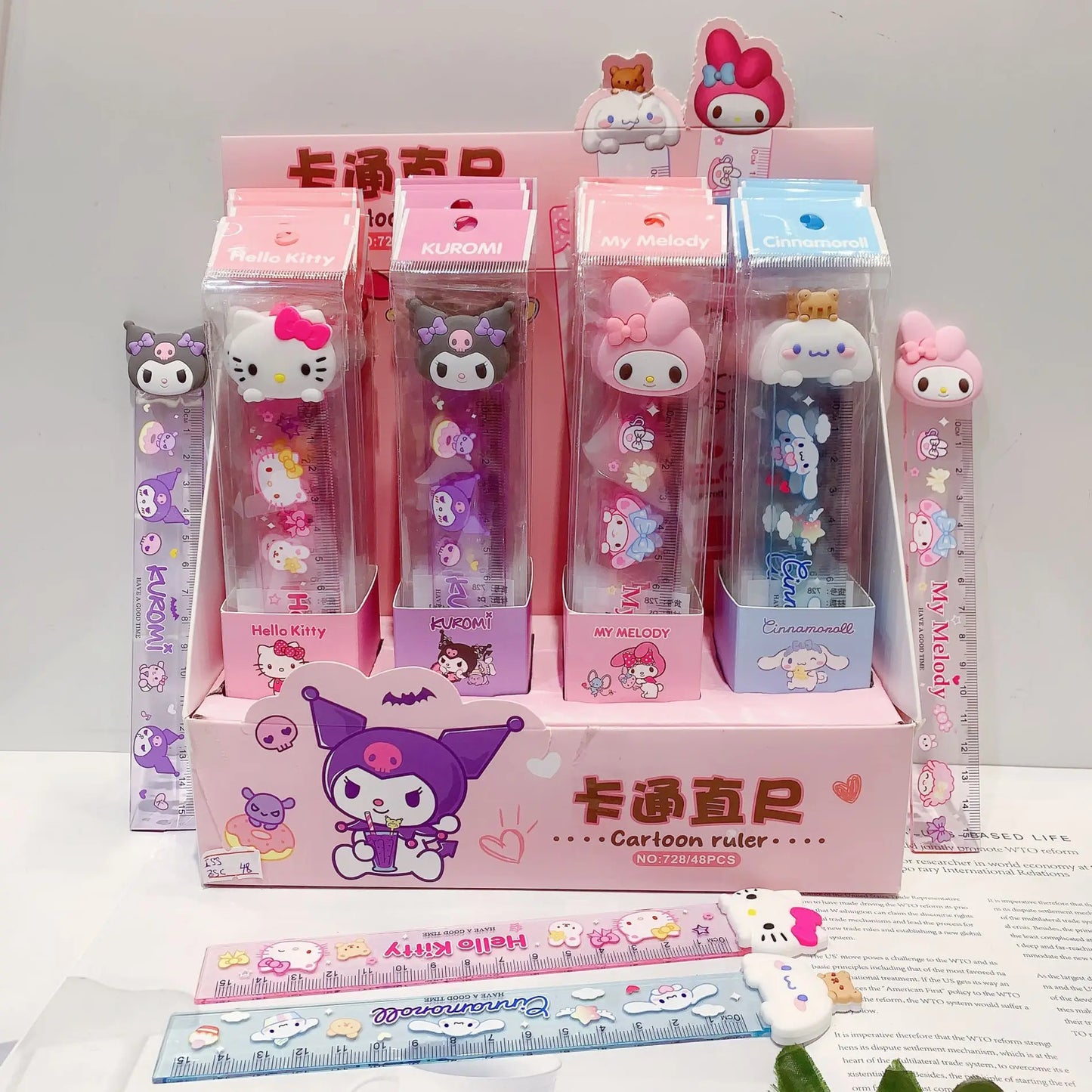 4-Piece Kawaii Sanrio Ruler Set – 15cm Cartoon Kuromi, My Melody & Cinnamoroll Stationery for Students & School Supplies