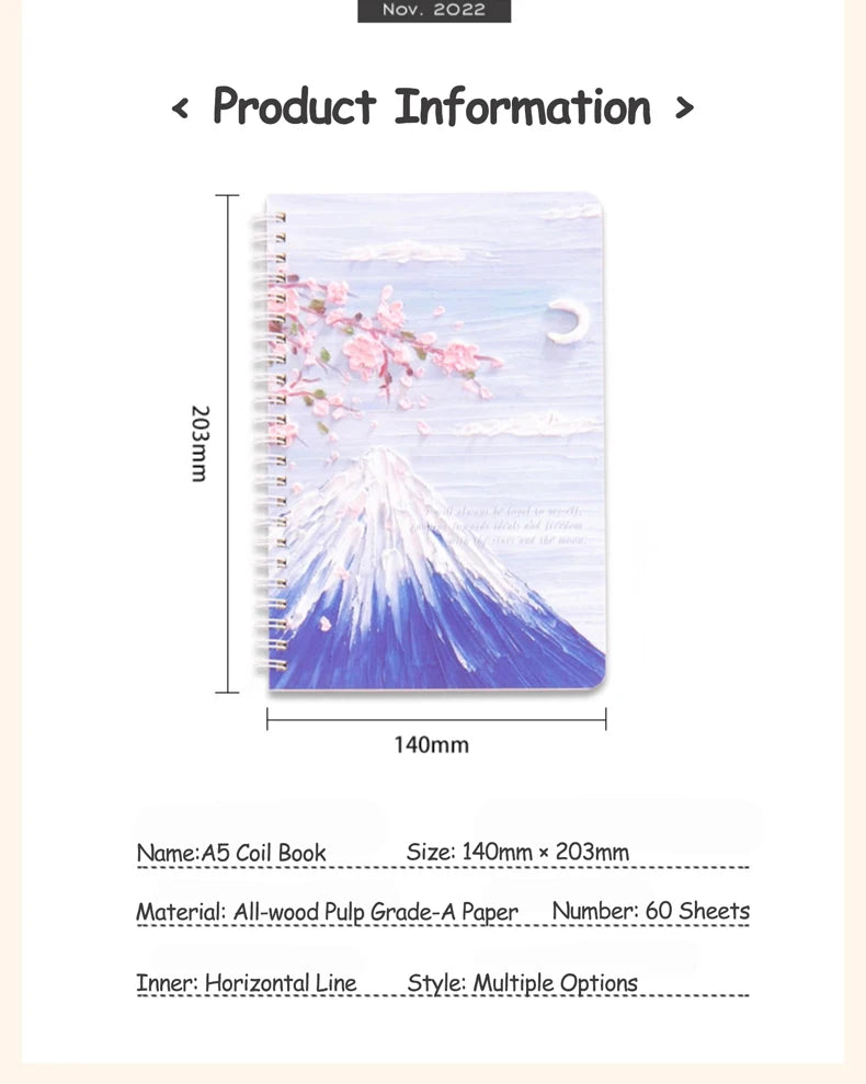 A5 Oil Painting Cover Coil Lined Notebook Set 1/2 Random Cute Books Kawaii Korean Stationery School Supplies for Students