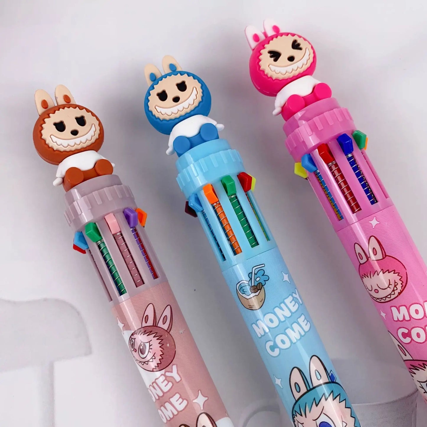 Multicolor Ballpoint Pen 0.7 mm, 10-in-1 Colored Pens 10Point Retractable Cute Cartoon Animal Ballpoint Pens for Office Schools