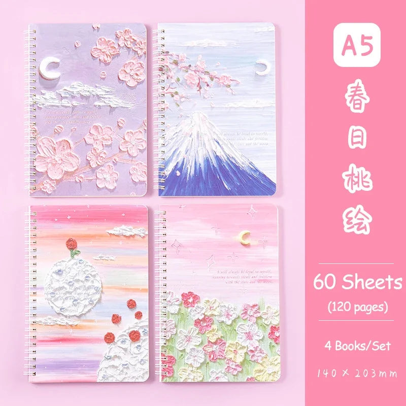 A5 Oil Painting Cover Coil Lined Notebook Set 1/2 Random Cute Books Kawaii Korean Stationery School Supplies for Students