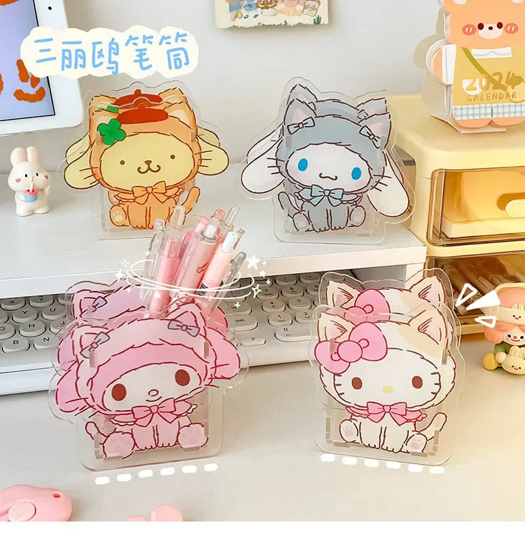 Sanrio Acrylic Pen Holder – Transparent, Cute & Multifunctional Desk Organizer for Kids’ Stationery & School Supplies
