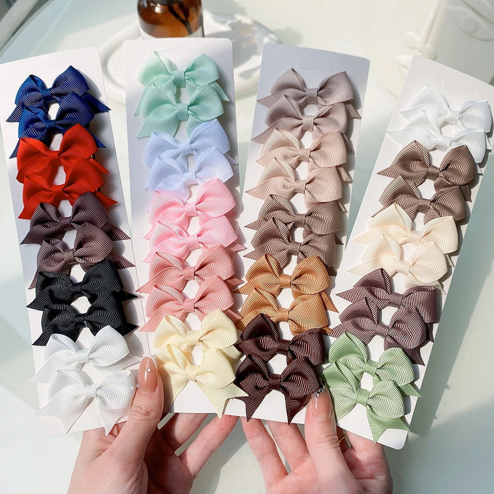 10-Pack Ribbon Bow Hair Clips – Sweet Handmade Styles for Little Girls!