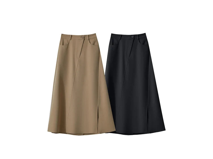 Amii Minimalist Spring New Commuter Asymmetrical Oblique Placket Split Skirt Non Ironing Anti Wrinkle A Shape Skirt 12551003