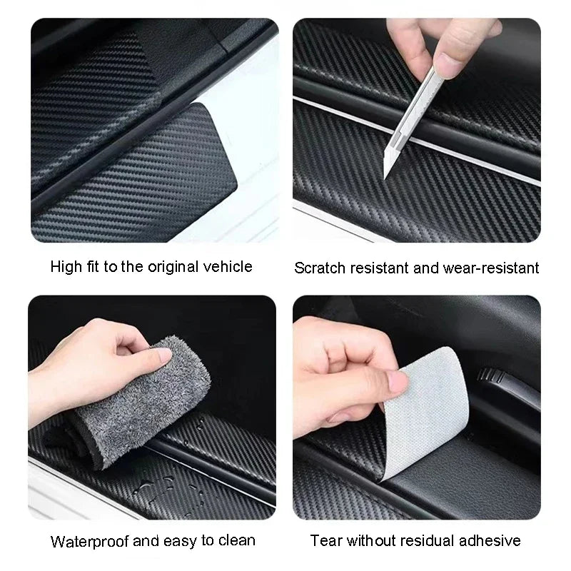 Car Door Sill Anti-scratch Stickers Carbon Microfiber Sticker For Ford Edge Explorer Transit Ranger Kuga MK2 MK7 Fusion Ecosport