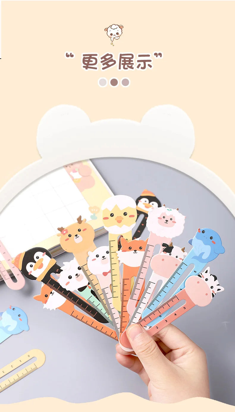 Cartoon Animal Bookmark Set – 50pcs Cute Bear & Kitten Ruler Page Markers for Students & Stationery Fans!