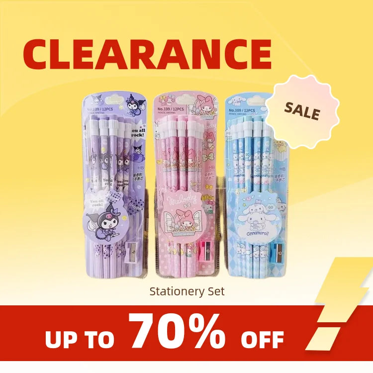 Sanrio HB Pencil Set – 12 Cute Cinnamoroll & Kuromi Pencils + 1 Roller Box for Writing & Drawing Fun