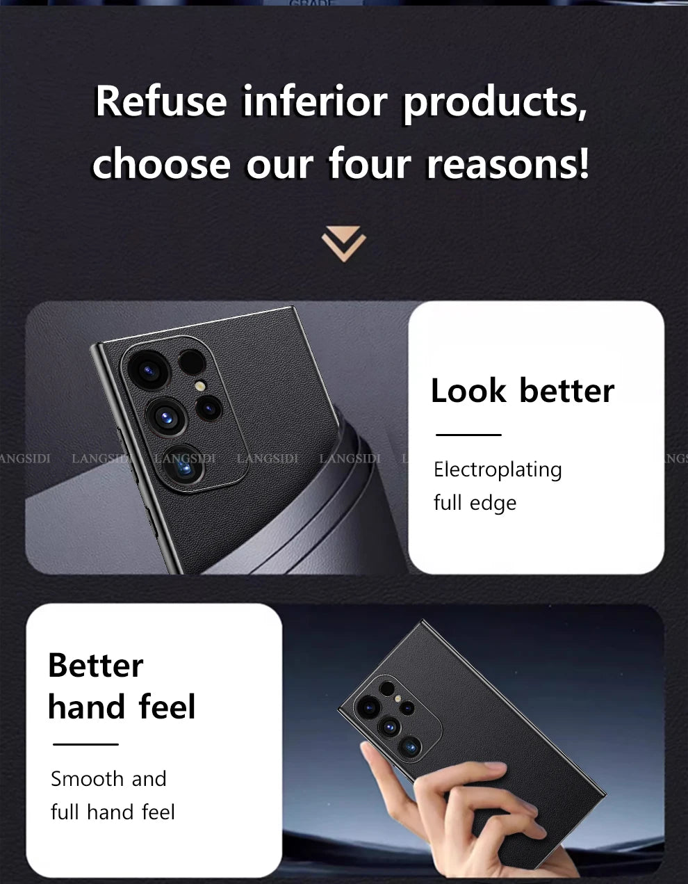 Leather Phone Case for Samsung Galaxy S25 S24 S23 Ultra S22 Plus Luxury Plating Soft Edges Shockproof 360 Full Protective Cover