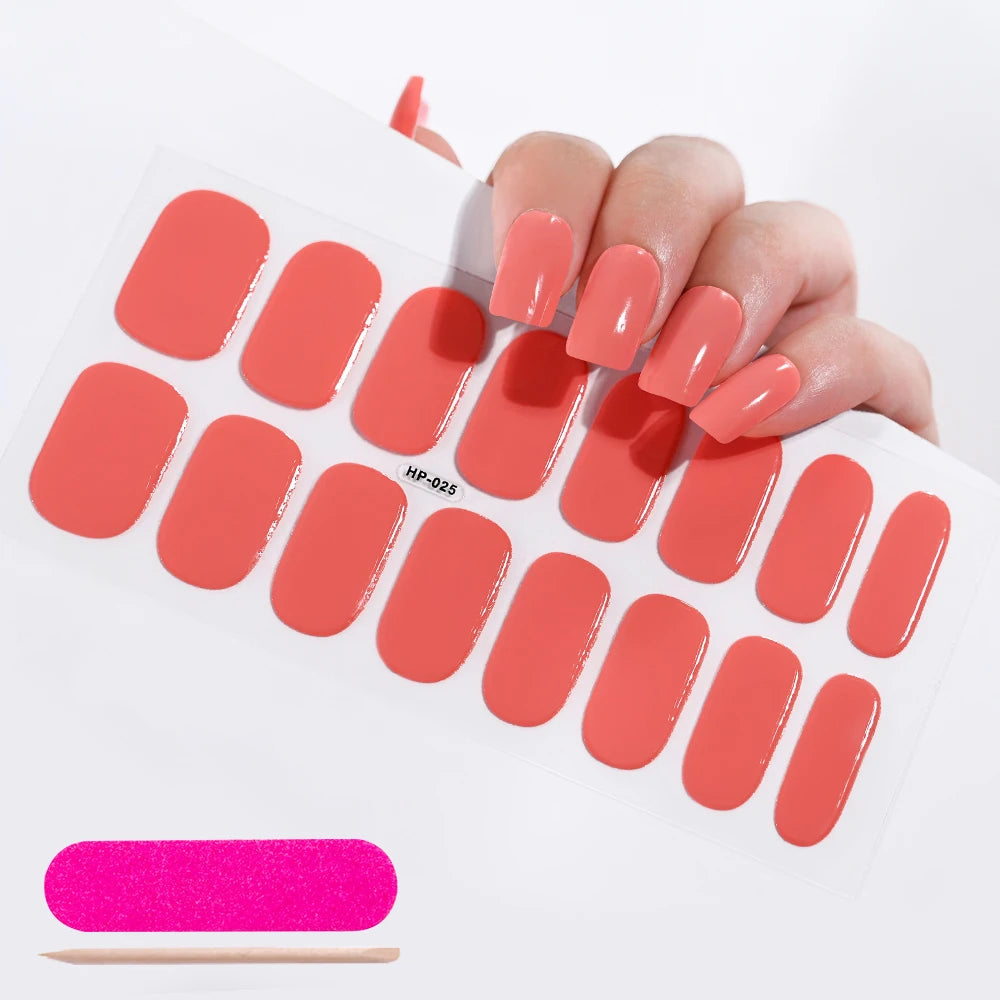 Semi-Cured Gel Nail Wraps – 16 Oval Tips with Solid Colors + File & Stick Kit