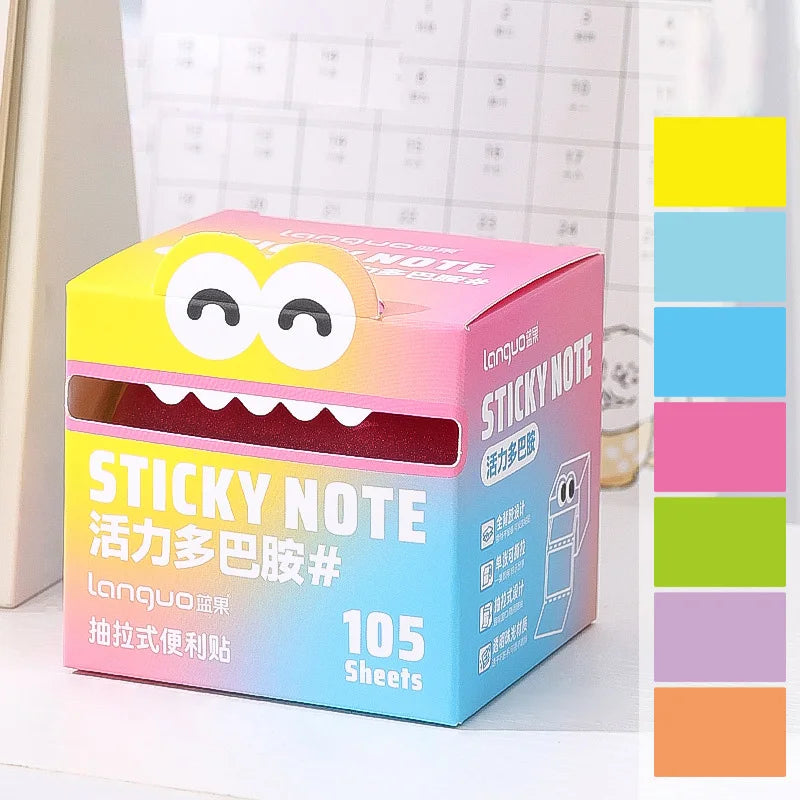 Mr. Paper Pull-Out Sticky Notes – 6Style Transparent Roll with 105 Sheets for School, Study & Creative Stationery