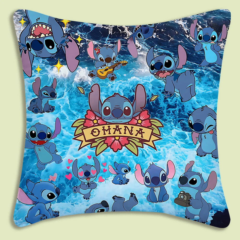 Cute Stitch Pillow Covers Cartoon Sofa Decorative Home Double-sided Printing Short Plush Cute Cushion Cover