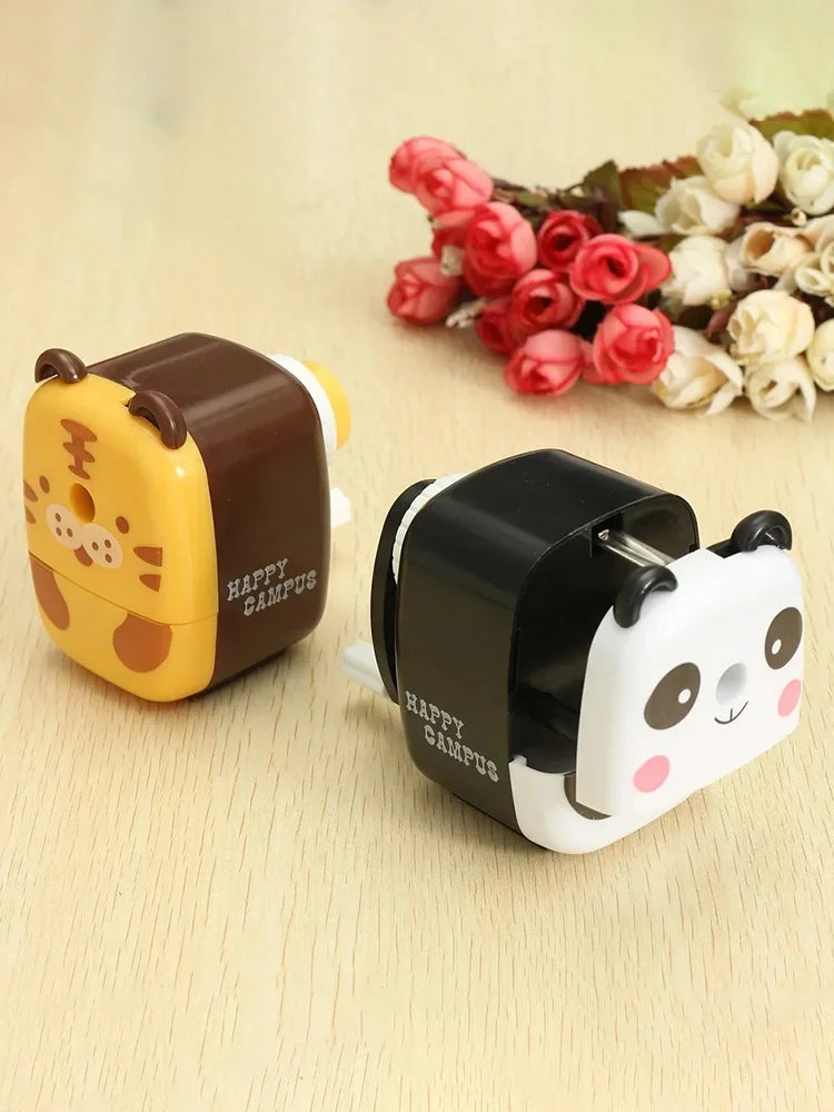 Cartoon Panda & Tiger Pencil Sharpener – Hand-Cranked Portable Animal Design for Kids, School & Office Stationery Fun