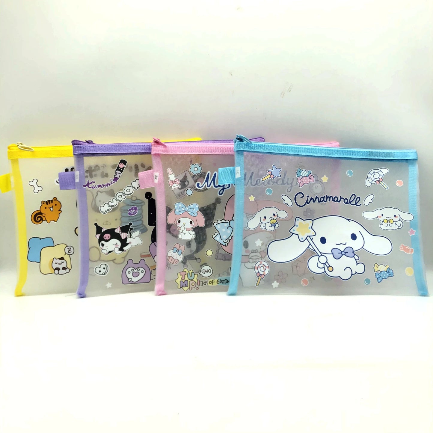 Sanrio A5 Mesh Zipper Pouch – Cute Melody, Kuromi & Cinnamoroll Document Organizer for School & Stationery Fans