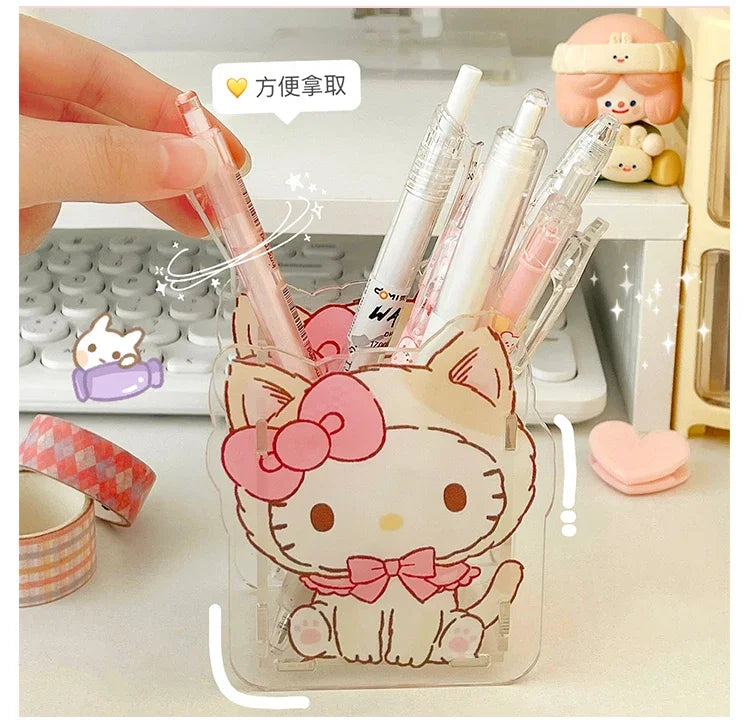 Sanrio Acrylic Pen Holder – Transparent, Cute & Multifunctional Desk Organizer for Kids’ Stationery & School Supplies