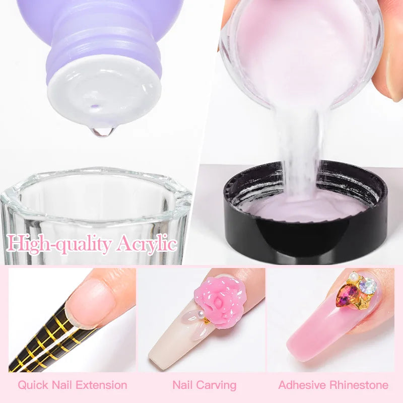 French Fade Acrylic Powder – 10g MEET ACROSS Set in Clear, Pink & White for DIY Nail Art
