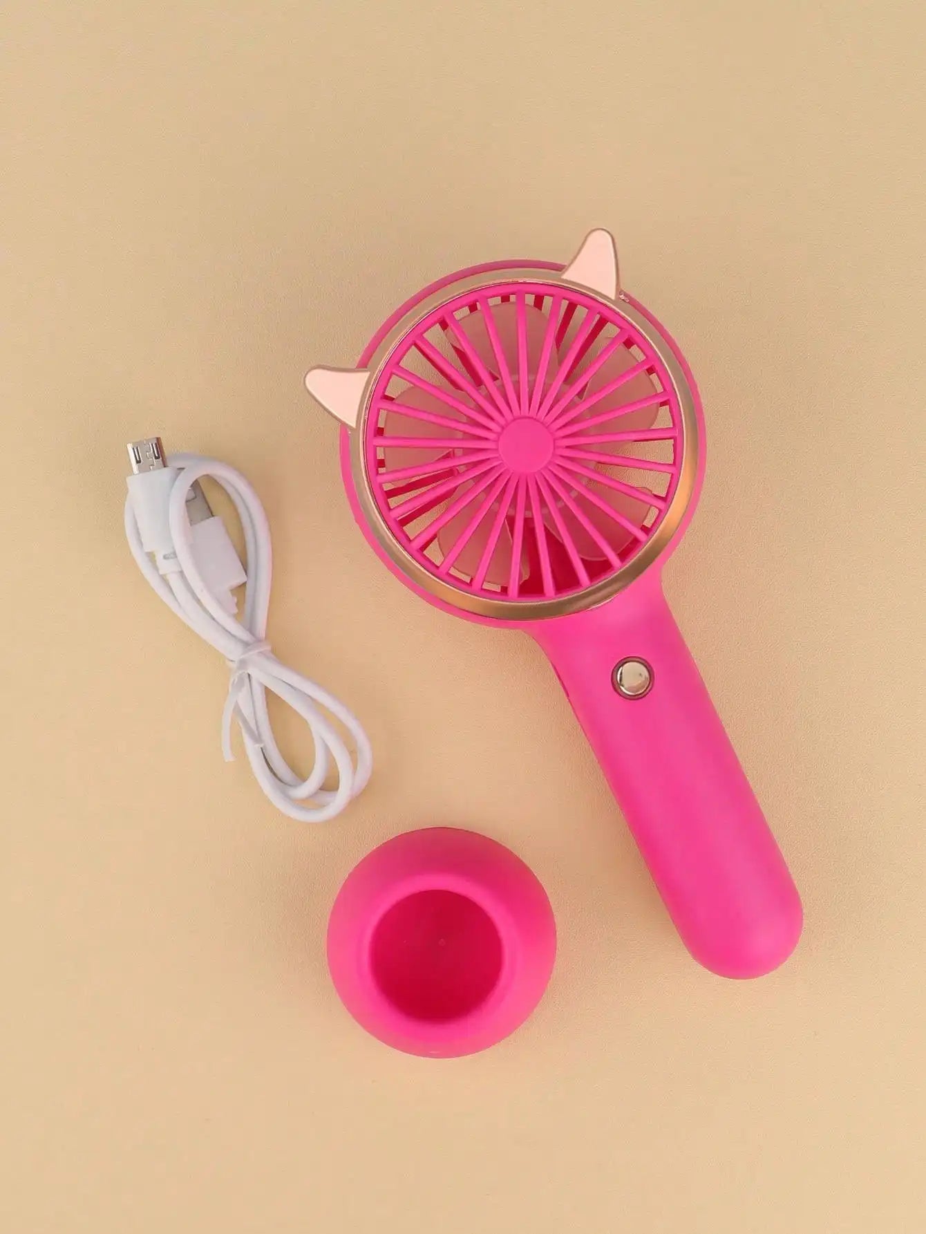 Cute Cat Ear Portable 3-speed Adjustable LED Lamp Holder Mini Fan Suitable for Office Outdoor Travel, The Best Summer Partner