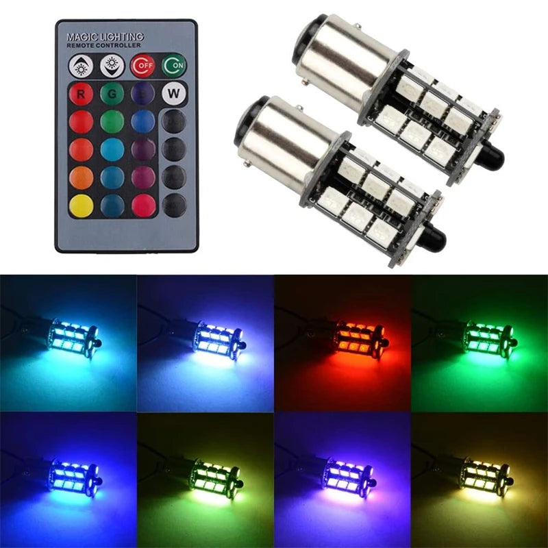 2Pcs Car Fog Light Bulbs H8 9005 881 1156 1157 RGB Car Driving Running Light DRL Lamp Foglamps Auto Leds Lamp Remote Control 12V