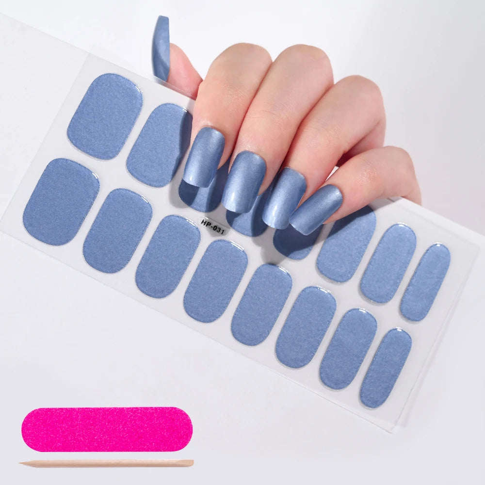 Semi-Cured Gel Nail Wraps – 16 Oval Tips with Solid Colors + File & Stick Kit
