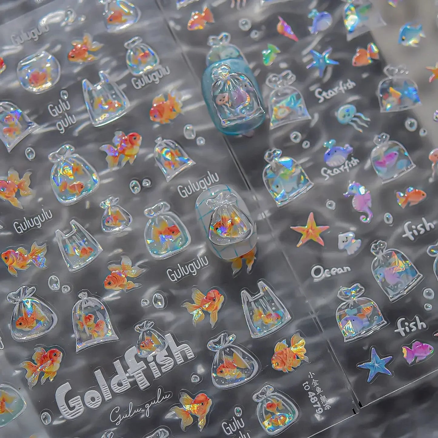 Colorful & Fun Beach Bloom Nail Art – 5D Stickers with Coral, Petals & Ocean Charms