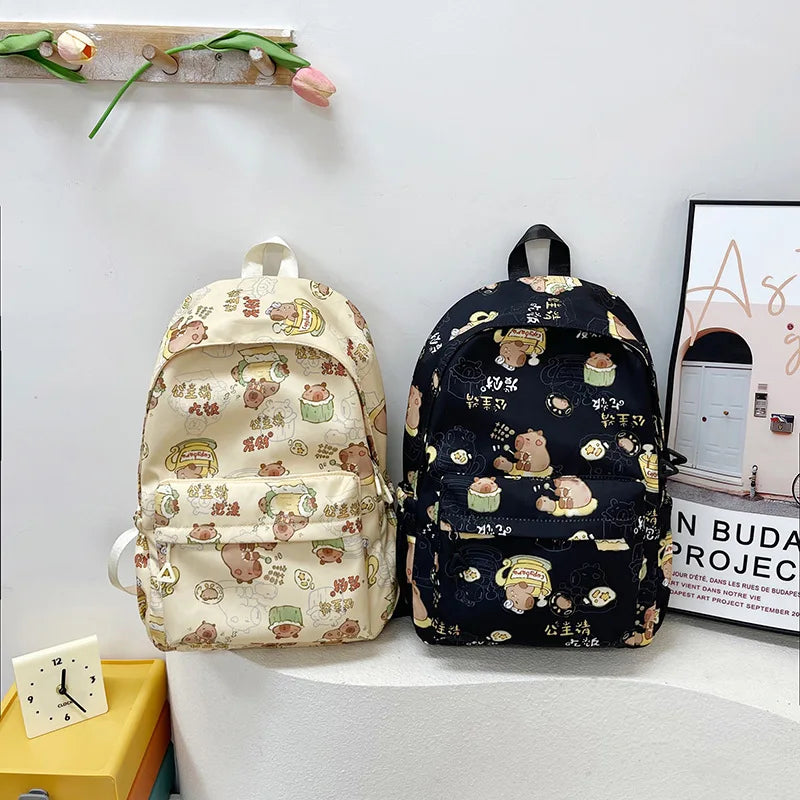 Capybara Campus Buddy – Kawaii Cartoon Laptop Backpack with Room to Spare!