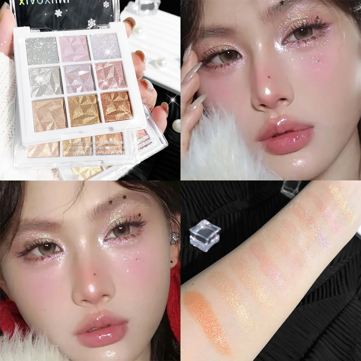 Nine-color fine glitter eyeshadow palette Pearlescent fine glitter lasting color highlight eye highlights