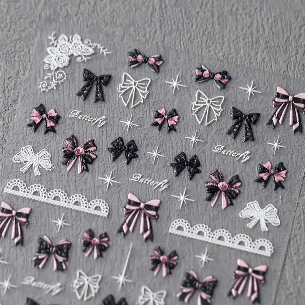 Sweetheart Bow Nail Decals – Pearl Lace Stickers in Romantic Shades