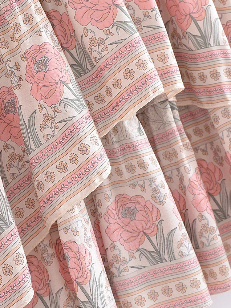Vintage Chic Summer Fashion Women Floral Print Beach Bohemian Long Skirts High Elastic Waist Maxi  A-Line Boho Skirt Femme