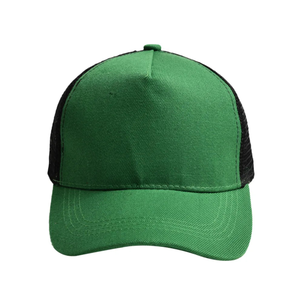 Custom Logo Print Basic Solid Color Mesh Breathable Baseball Cap Summer Sunshade Mesh 5 Panels Truck Driver Cap Wholesale