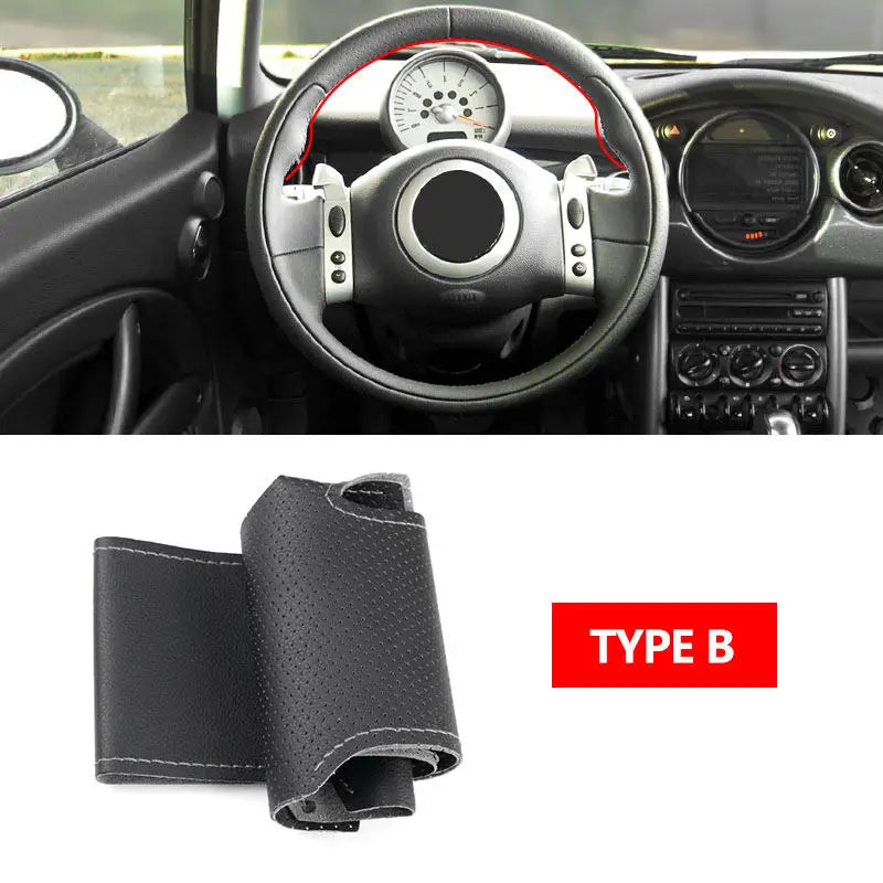Braid on Steering Wheel For BMW Mini Coupe 2001-2006 Convertible 2004-2008 For Mini R50 R53 R60 Car Steering Wheel Leather Cover